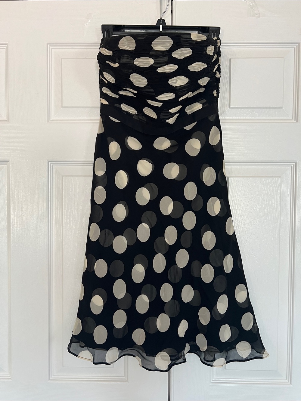 Ann Taylor Black and Cream Polka Dot Strapless Midi Dress
